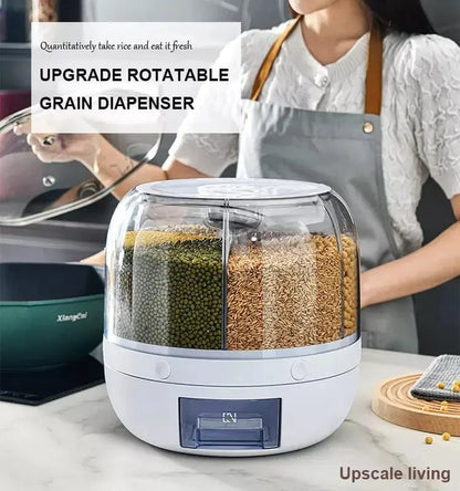 6-Grid Rotating Airtight Rice and Grain Storage Container for Kitchen Organization