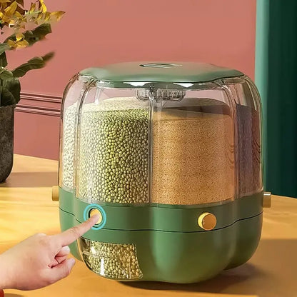 6-Grid Rotating Airtight Rice and Grain Storage Container for Kitchen Organization